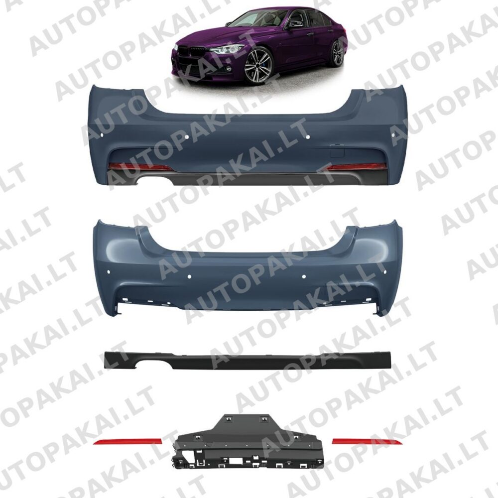 Galinis bamperis su PDC difuzoriumi, tinkantis BMW 3 serijos F30 sedanui 11-18 -OO—