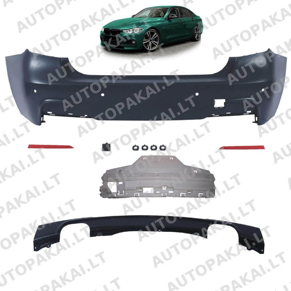 Galinis bamperis su PDC difuzoriumi, tinkantis BMW 3 serijos F30 sedanui 11-18 -OO–OO-