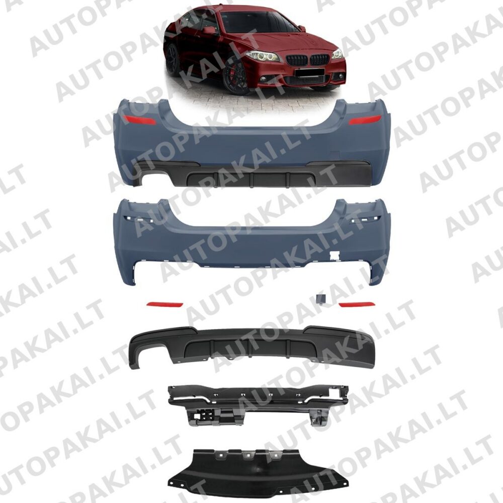 Galinis bamperis su PDC difuzoriumi, tinkantis BMW 5 serijos F10 sedanui (2010-2017)