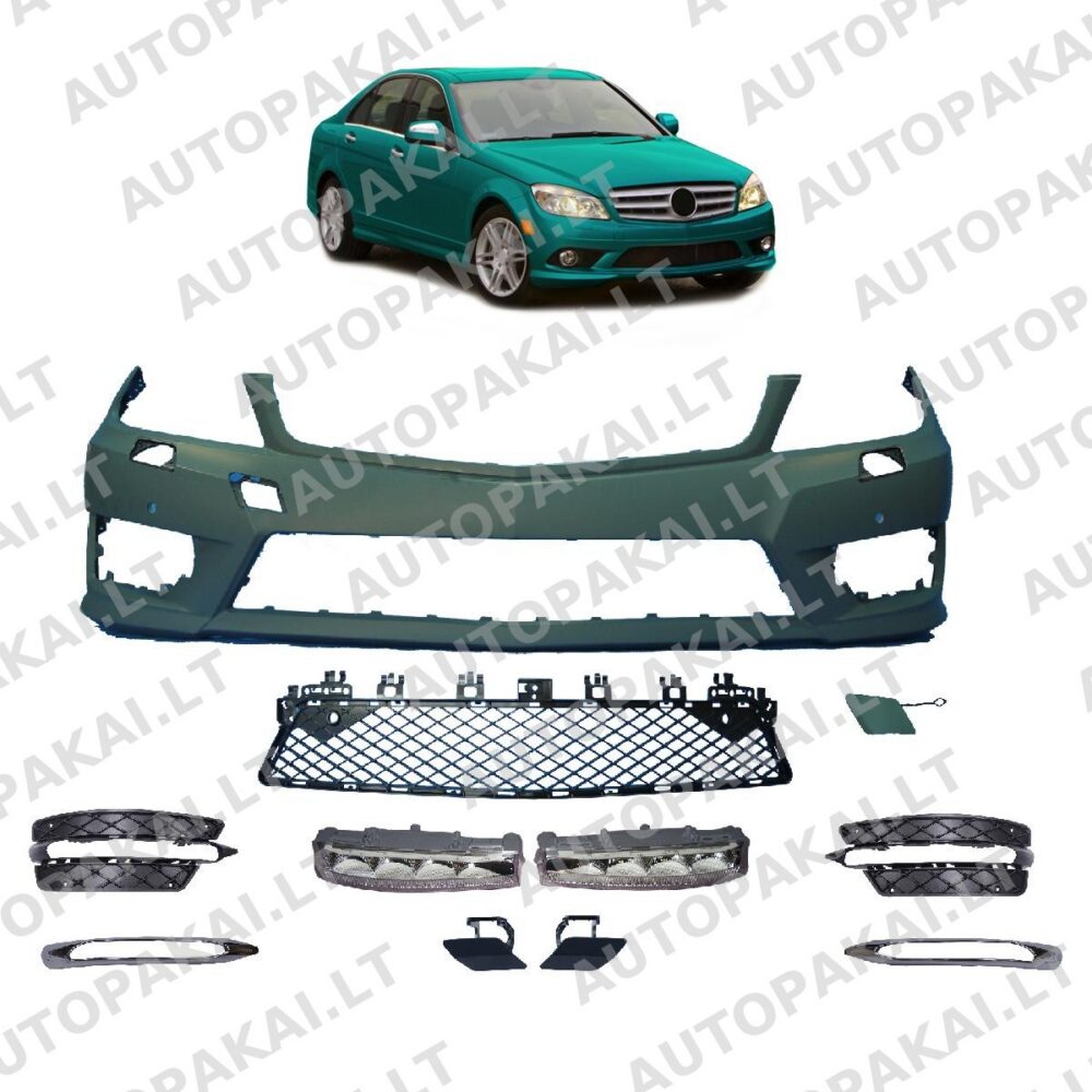 Priekinis bamperis PDC SRA LED DRL tinka MERCEDES C-klasei W204 07-15