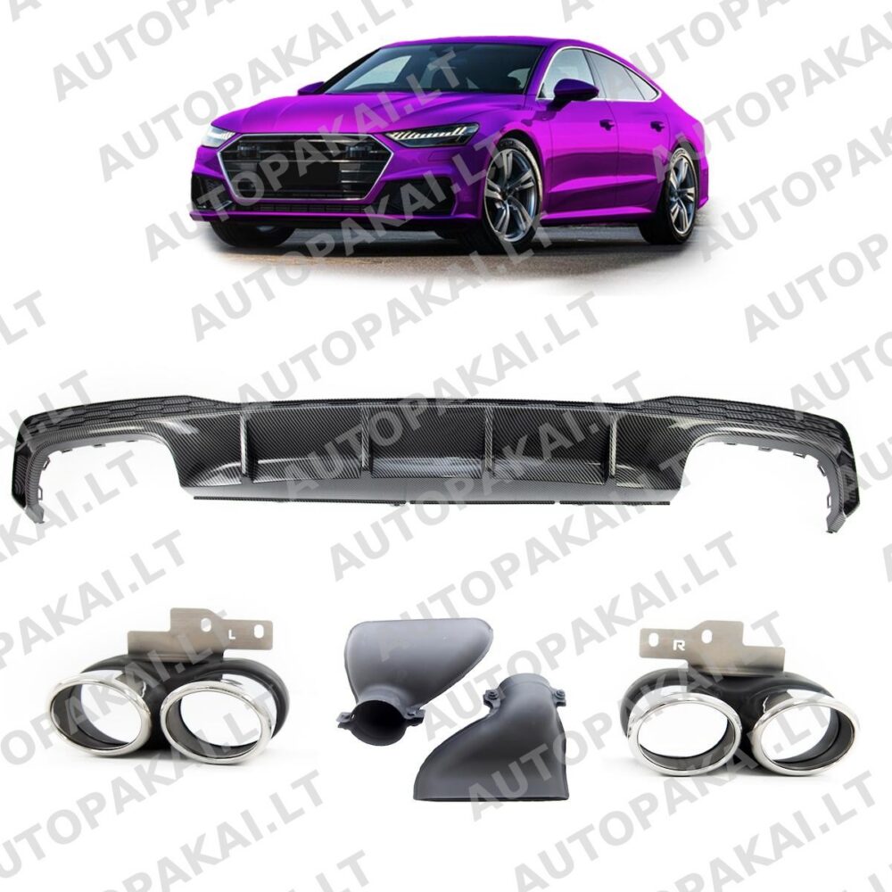 Rear Diffuser Grey + Chrome Tail Pipes suitable for AUDI A7 4K 18-24