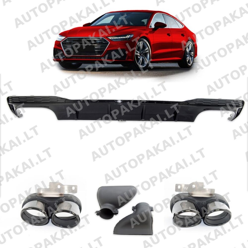 Rear Diffuser Black + Black Tail Pipes suitable for AUDI A7 4K 18-24