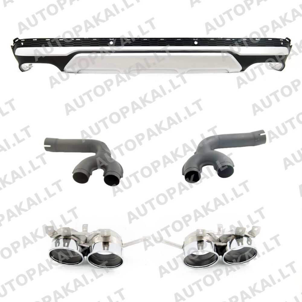 Rear Spoiler Diffuser Silver W/Pipes suitable for AUDI Q7 (4M) Facelift 2020->