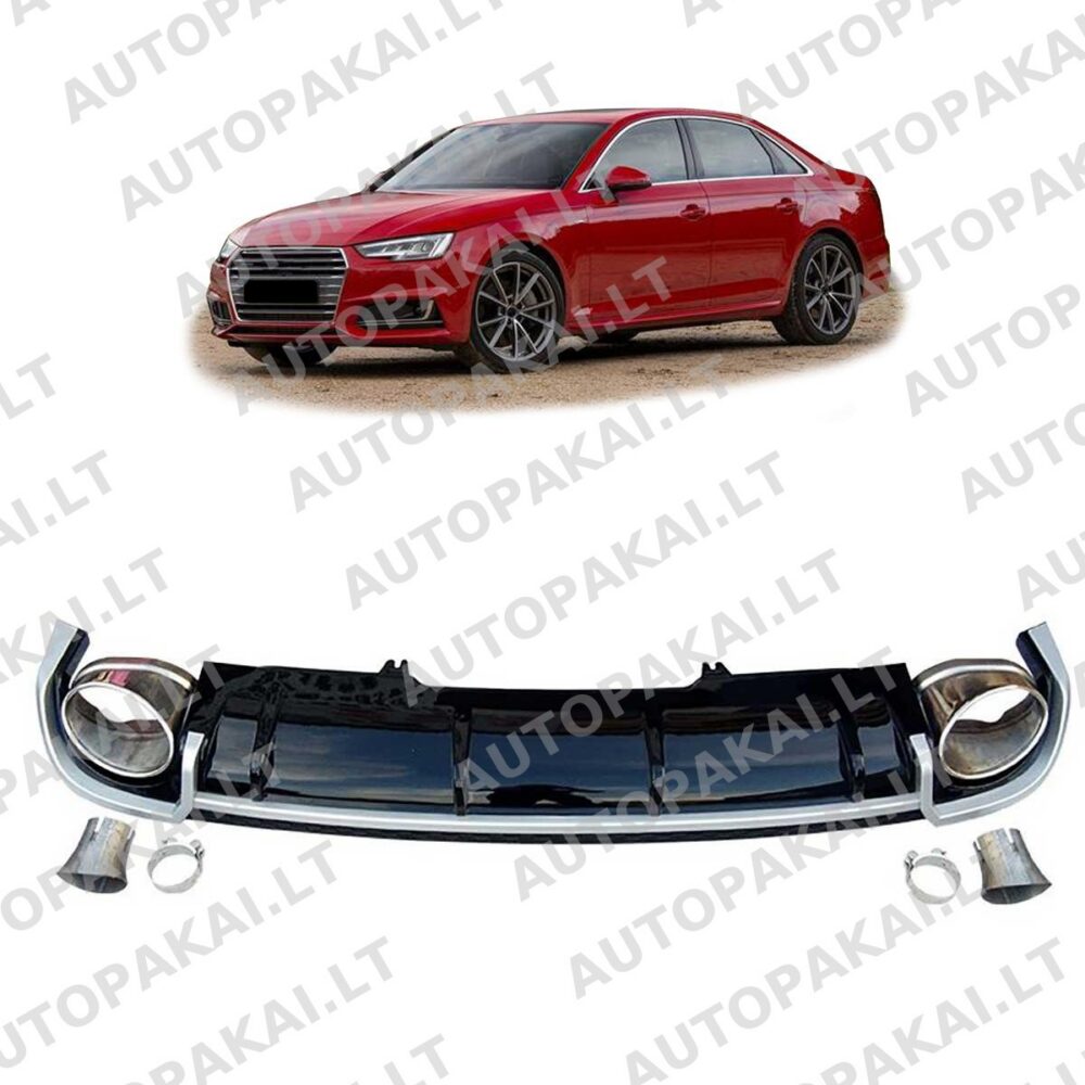 Galinis difuzorius sidabro blizgios juodos spalvos tinka AUDI A4 B9 8W 15-19