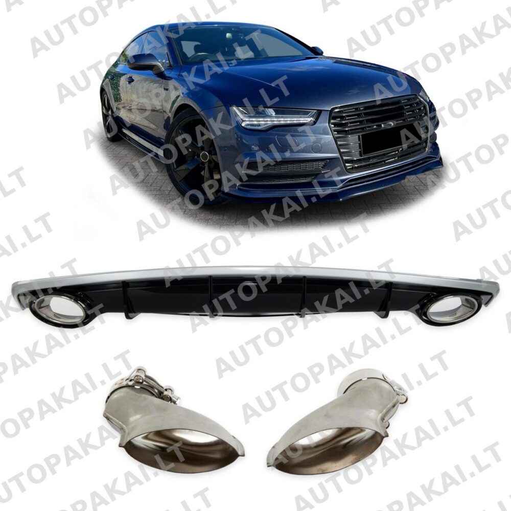 Rear Diffuser Silver + Gloss Black suitable for AUDI A7 4G Sportback 15-18