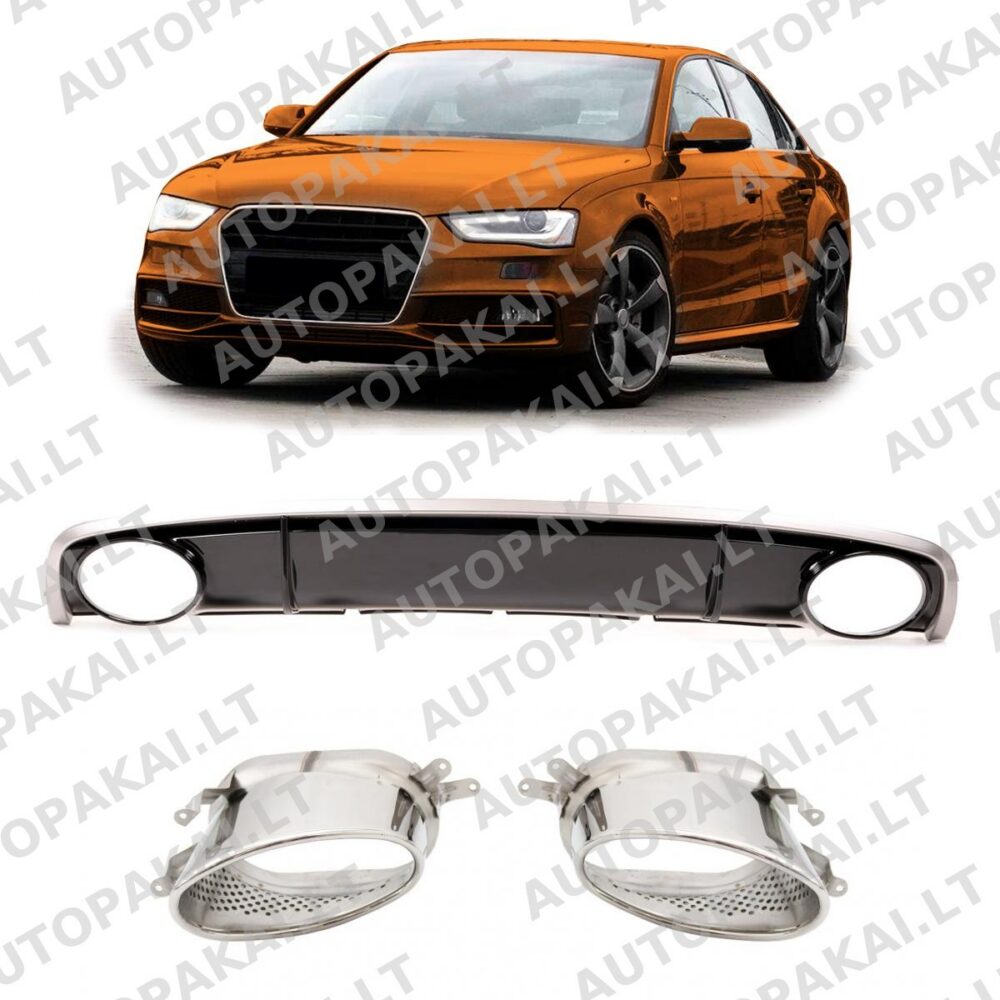 Galinis difuzorius sidabro blizgios juodos spalvos tinka AUDI A4 B8 8K Sedan Avant 12-15