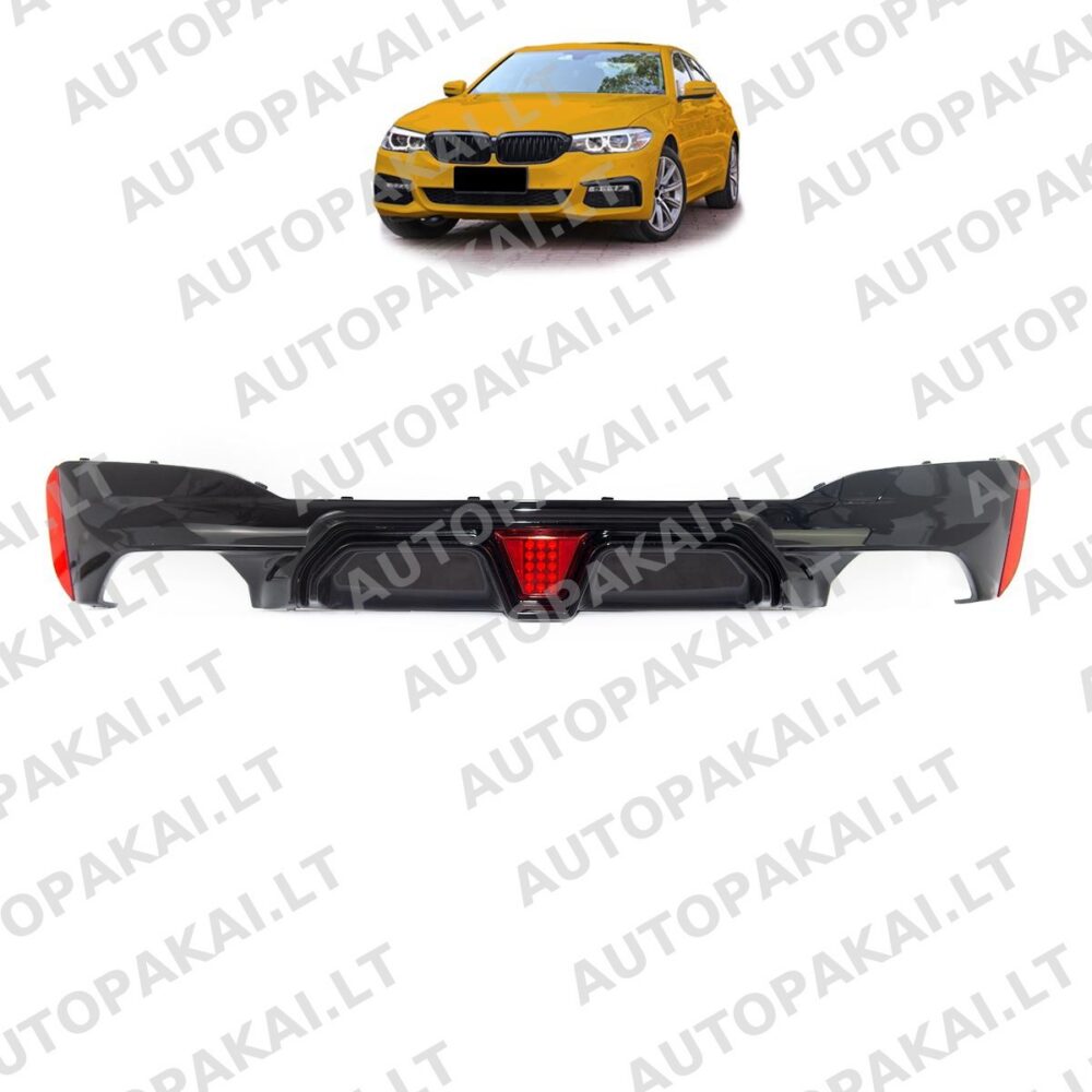 Rear Diffuser Gloss Black for BMW 5 (G30,F90,G31) 17-23 + LED Brake Light