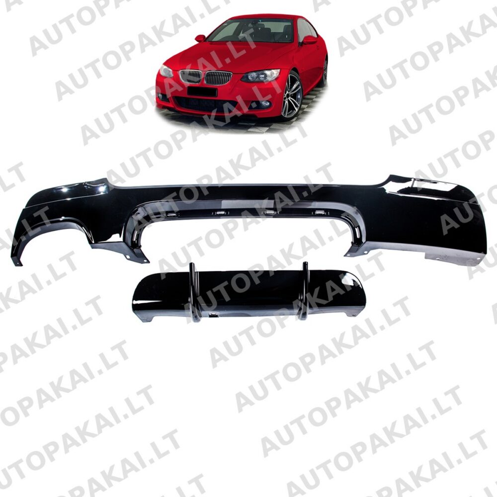 Galinis difuzorius blizgiai juodas BMW 3 E92, E93 Coupe Cabrio 06-13 dvigubas