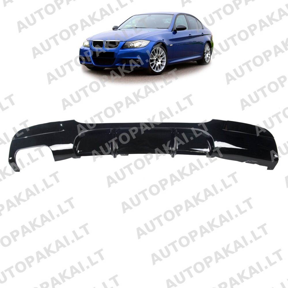 Galinis difuzorius blizgiai juodas, tinkantis BMW E90, E91 05-11 dvigubam išmetimui