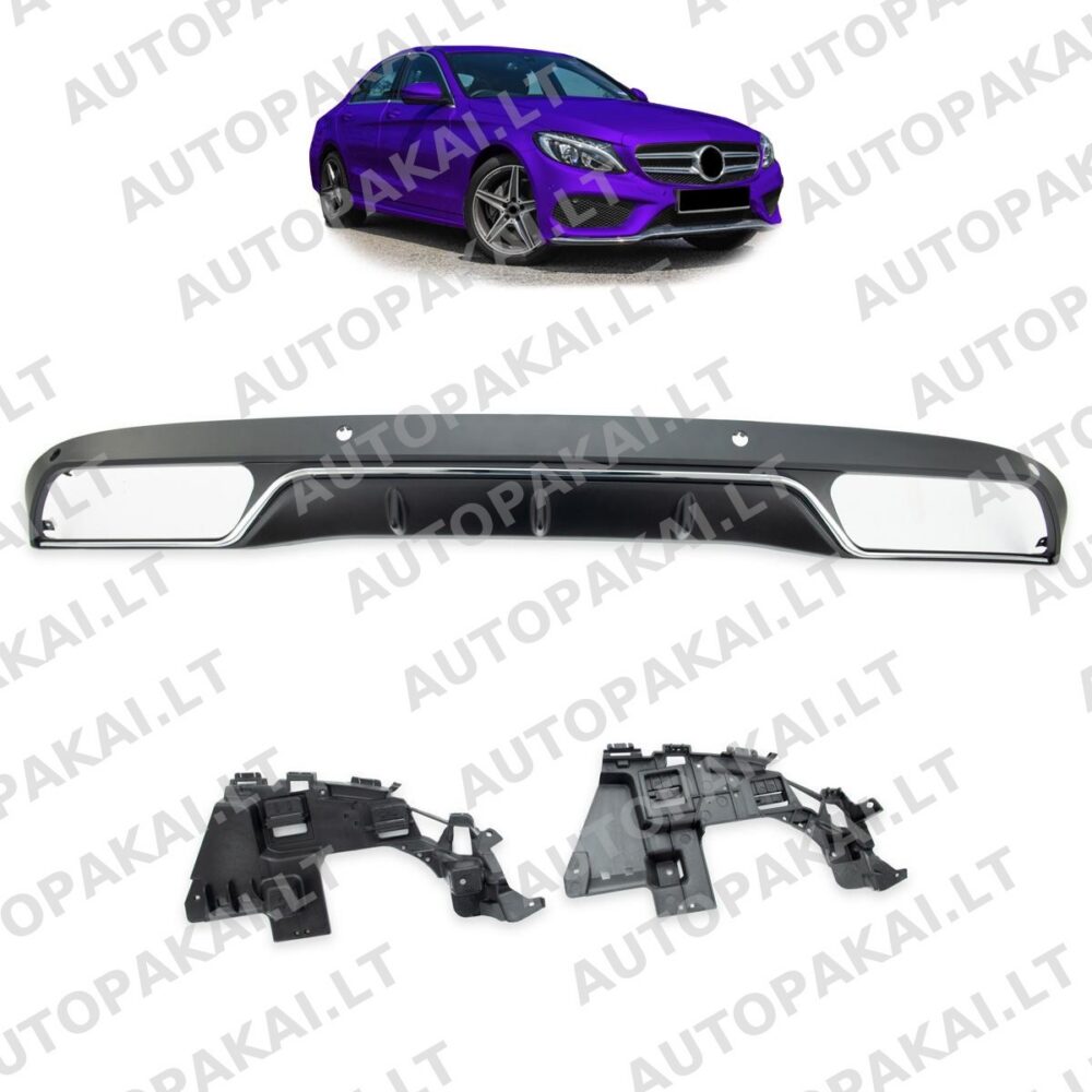 Sidabrinis galinis spoileris-difuzorius, skirtas MERCEDES C klasei (W205, S205)