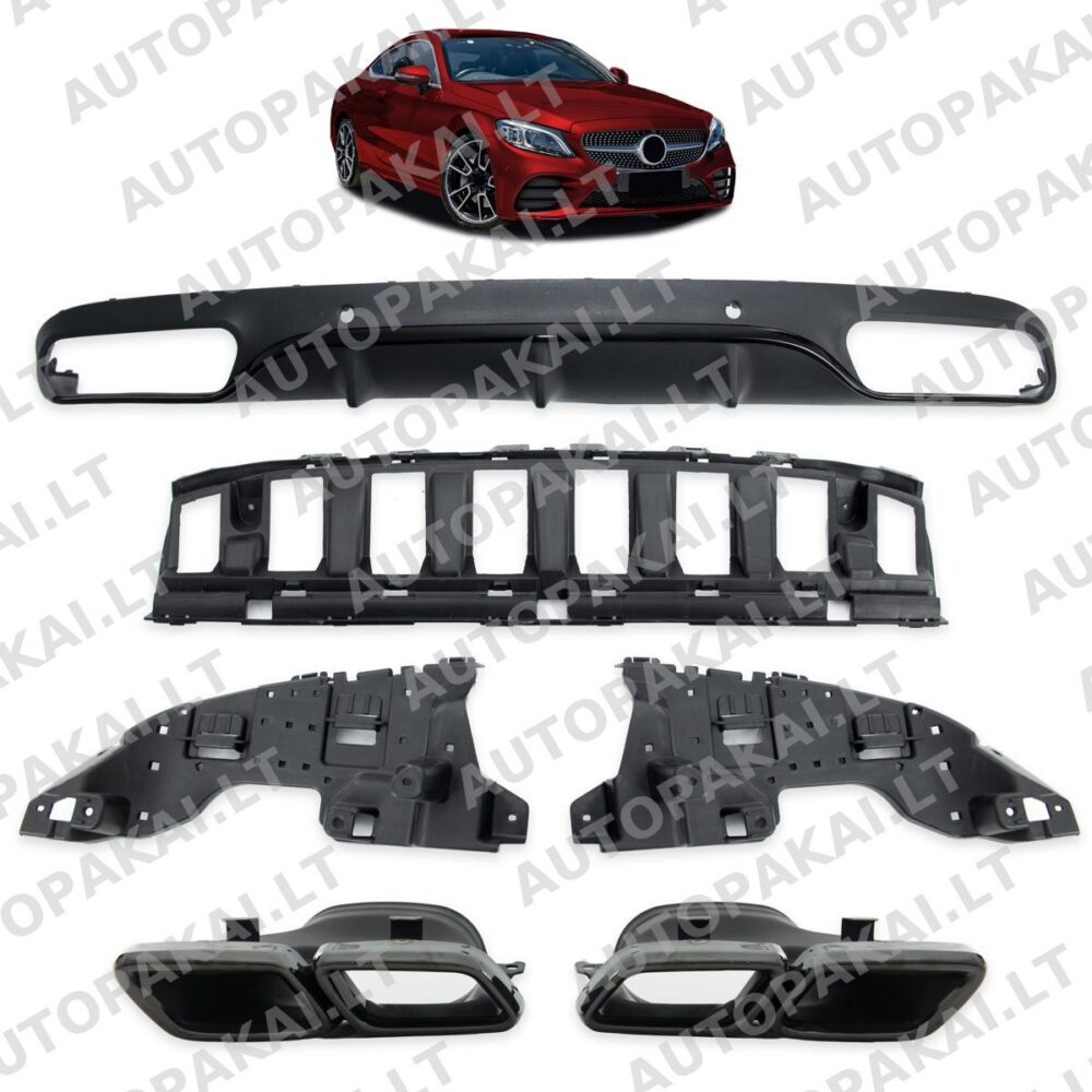 Galinis spoileris-difuzorius su juodais vamzdžiais, skirtas MERCEDES C klasei (C205, A205)