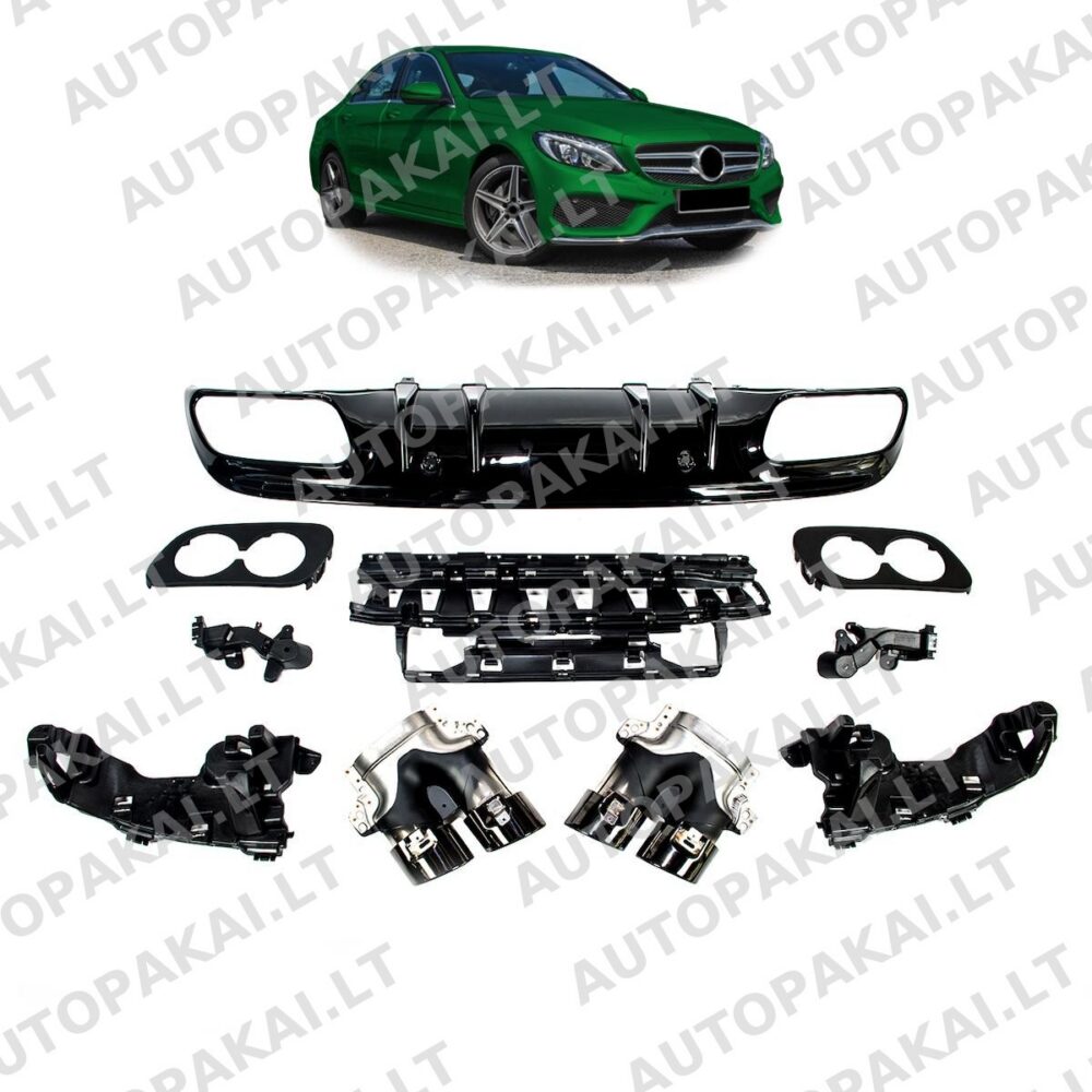 Galinis spoileris-difuzorius su juodais vamzdžiais MERCEDES C-klasei (W205, S205) -OO–OO-