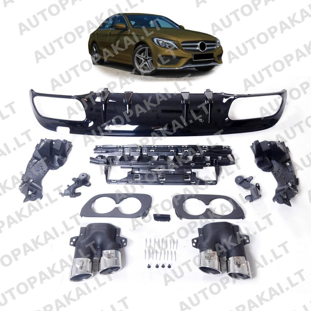 Galinis spoileris-difuzorius su chromuotais vamzdžiais MERCEDES C klasei (W205, S205) -OO–OO-