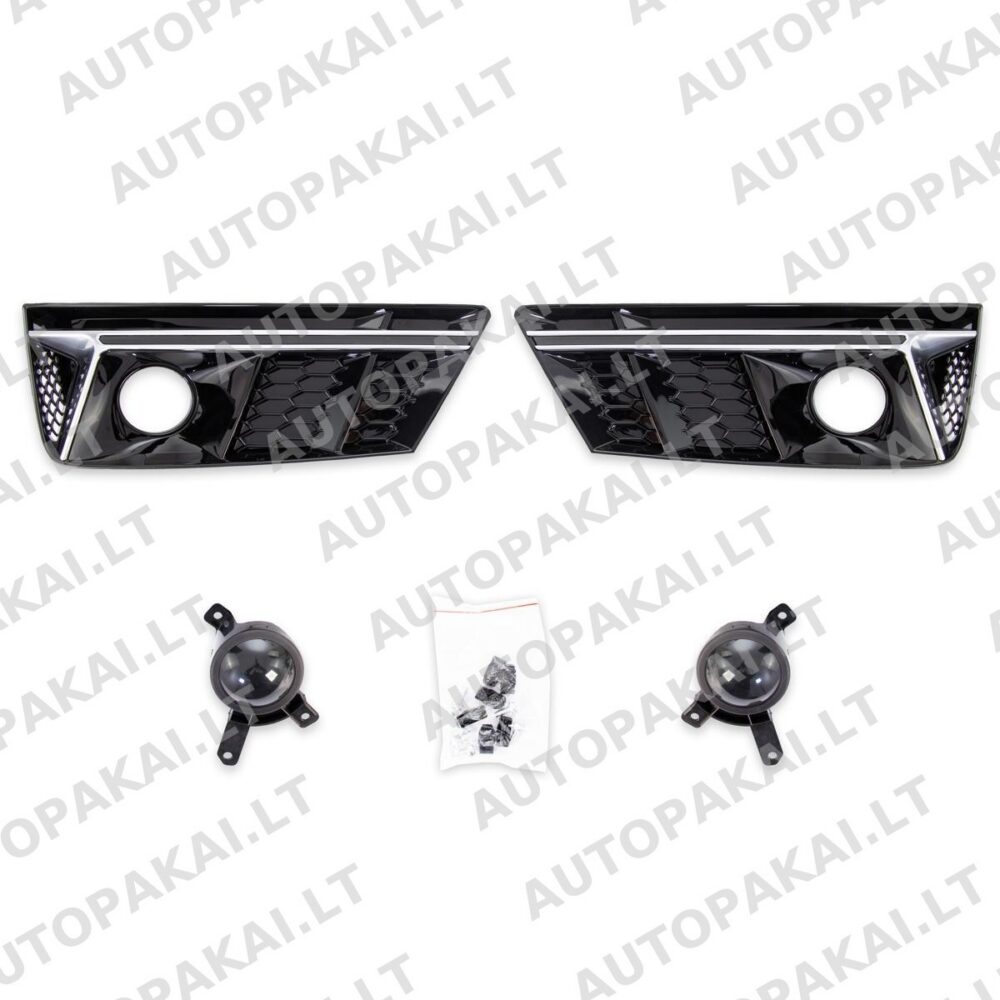 Sidabriniai blizgūs juodi rūko žibintų dangteliai, tinkantys AUDI A4 B9 8W Sedan Avant 15-19