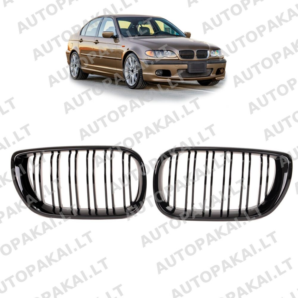 Front Grille Gloss Black suitable for BMW 3 E46 Sedan Touring 01-05 Dual Line