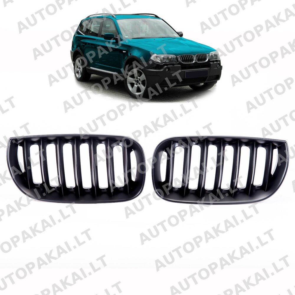 Priekinės grotelės su vienos linijos matinės juodos spalvos apdaila, tinkančios BMW X3 E83 Pre-Facelift 03-06 modeliams