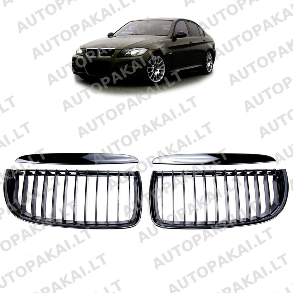 Front Grille Gloss Black suitable for BMW 3-Series E90, E91 05-08 Single Line