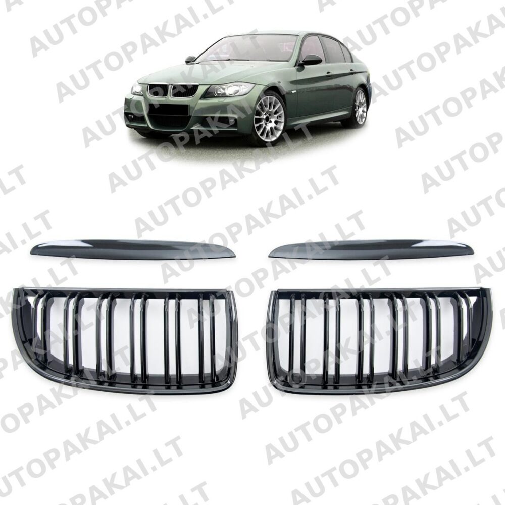 Front Grille Gloss Black suitable for BMW 3-Series E90, E91 05-08 Dual Line