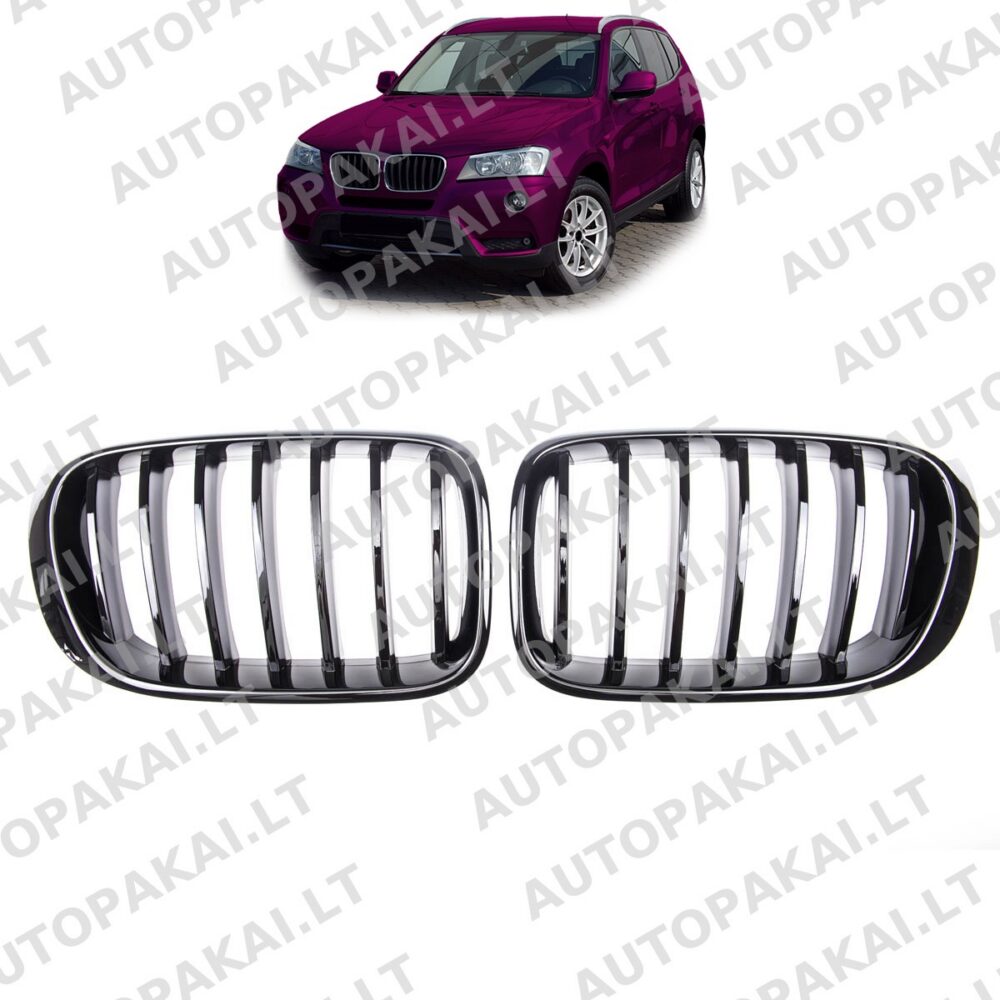 Front Grille Gloss Black suitable for BMW X3 F25 14-17, X4 F26 Single Line