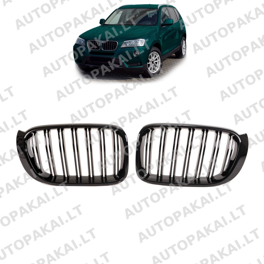 Front Grille Gloss Black suitable for BMW X3 F25 14-17, X4 F26 Dual Line