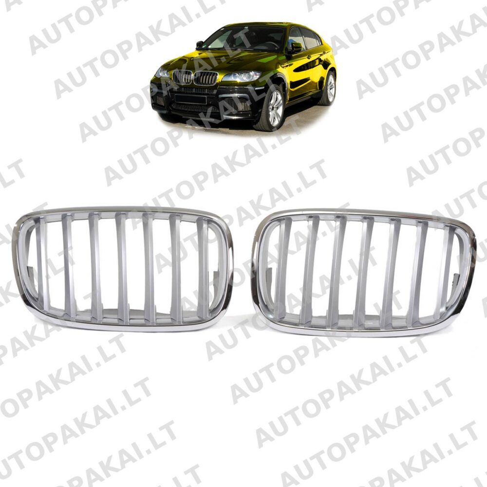 Grille Single Line Matt Silver for BMW X6 (E71, E72) X5 (E70) 2008-2014