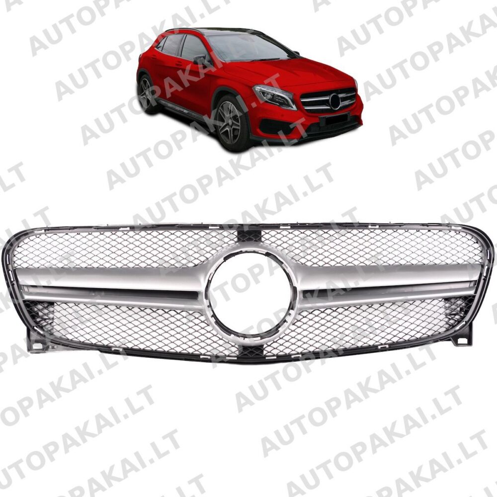 Priekinės grotelės sidabrinės, tinkančios MERCEDES GLA X156 13-16