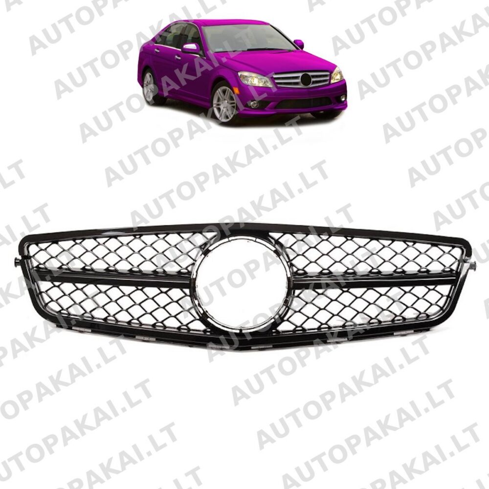 Priekinės grotelės, blizgios juodos, tinka MERCEDES C klasės W204 sedanui, universalui (07-15)