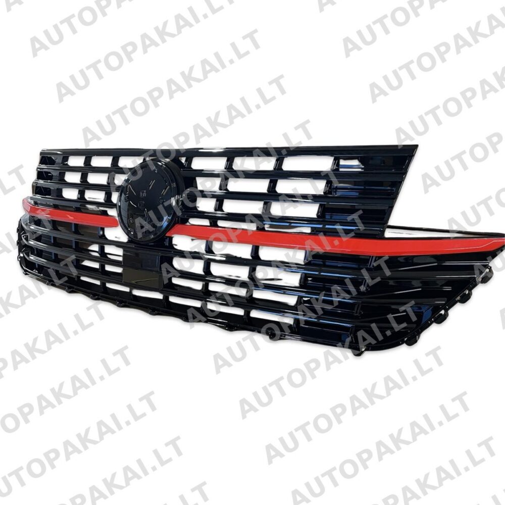 Front Grille badged Gloss Black + red trims for VW T6.1 Transporter 19-24