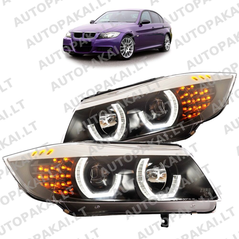 Headlights Halogen Black fit for BMW 3 (E90,E91) Pre-Facelift 2005-2008