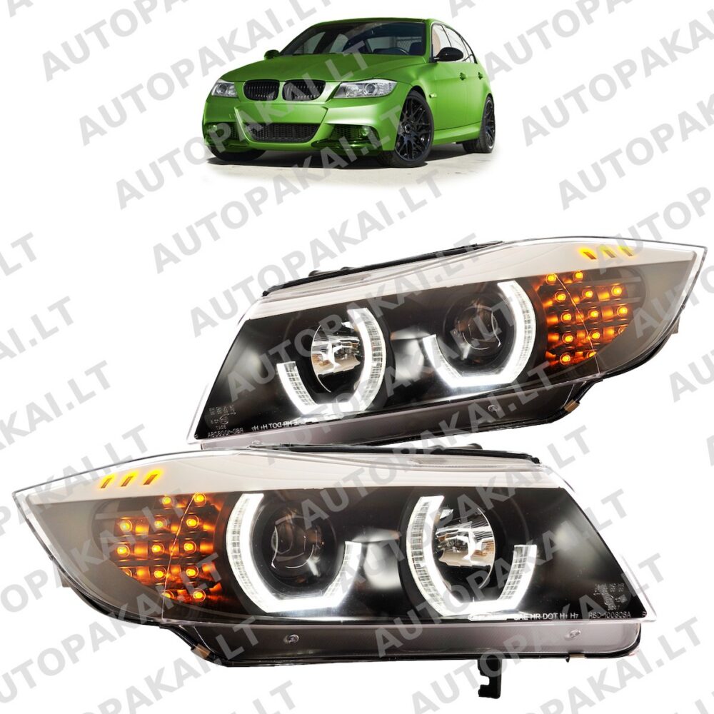 Headlights Halogen Black for BMW 3 (E90) Sedan (E91) Touring Facelift 2008-2011