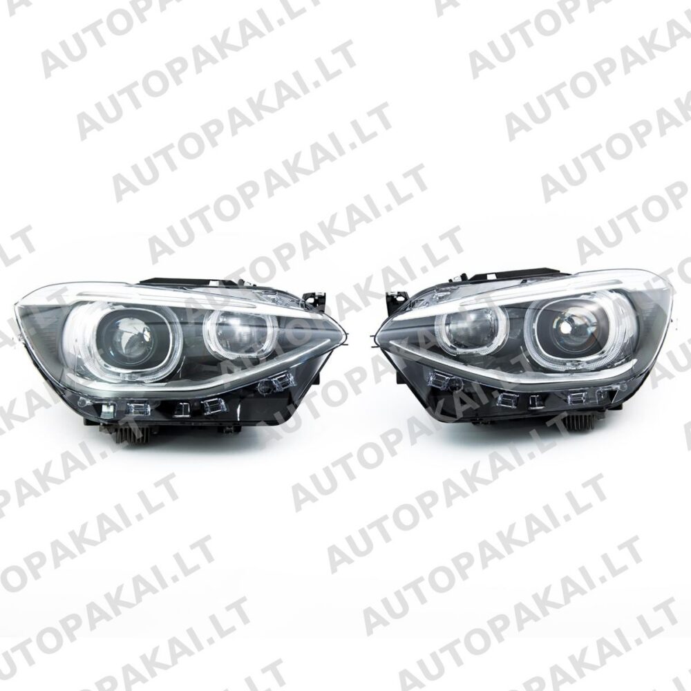Halogeniniai juodi + LED „Angel Eyes“ priekiniai žibintai BMW 1 (F20, F21) PreFacelift 11-15