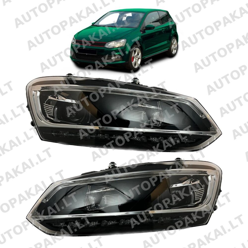 Headlights Halogen Black suitable for VW POLO V (6R, 6C) 2009-2014